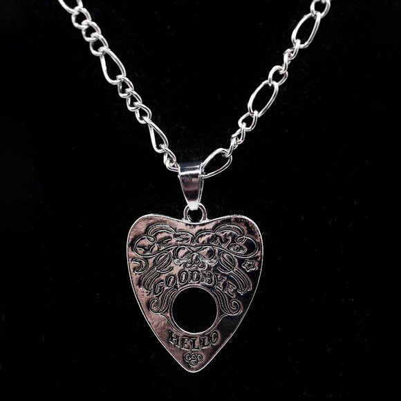 Handmade Silvertone "Hello, Good-bye" Ouija Planchette Necklace, New - Picture 1 of 2